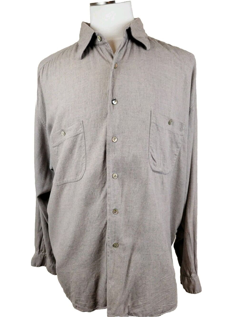 Burma Bibas Men's Loose Fit Casual Shirt Tan Long Sleeve Pocket Wool Blend XXL